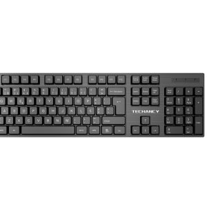 Teclado USB com fio de tamanho normal Techancy, TK1265, teclas de entrada em inglês + português, preto