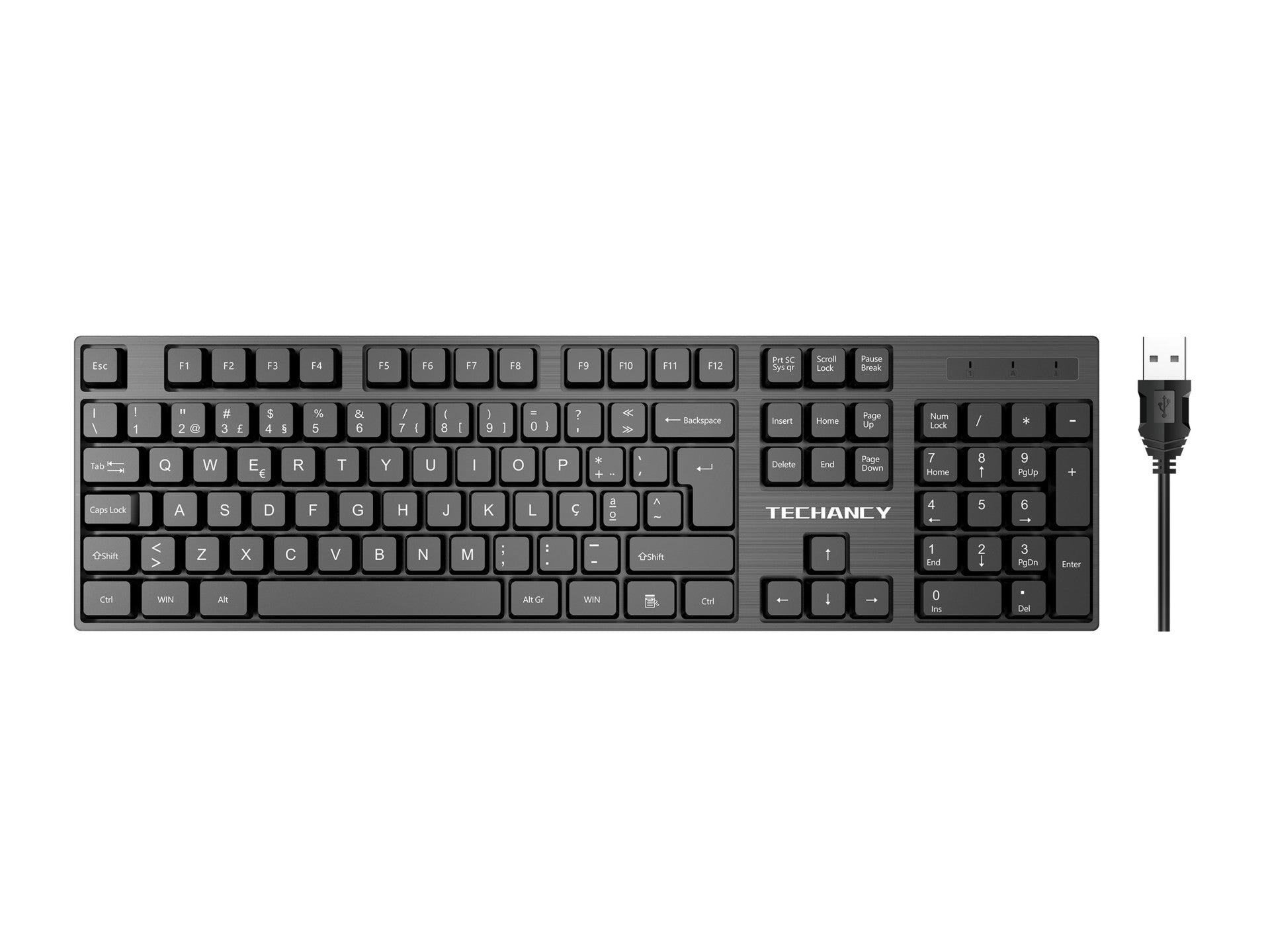 image_8ddf5a29-ef7b-4f2f-a3c6-defece8e8f23.jpg Teclado USB com fio de tamanho normal Techancy, TK1265, teclas de entrada em inglês + português, preto