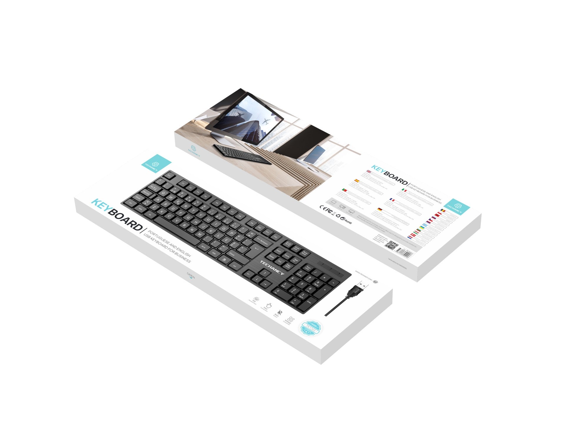 image_e0a6ac64-6e07-40b5-8d9b-e766714a9151.jpg Teclado USB com fio de tamanho normal Techancy, TK1265, teclas de entrada em inglês + português, preto - Image 3