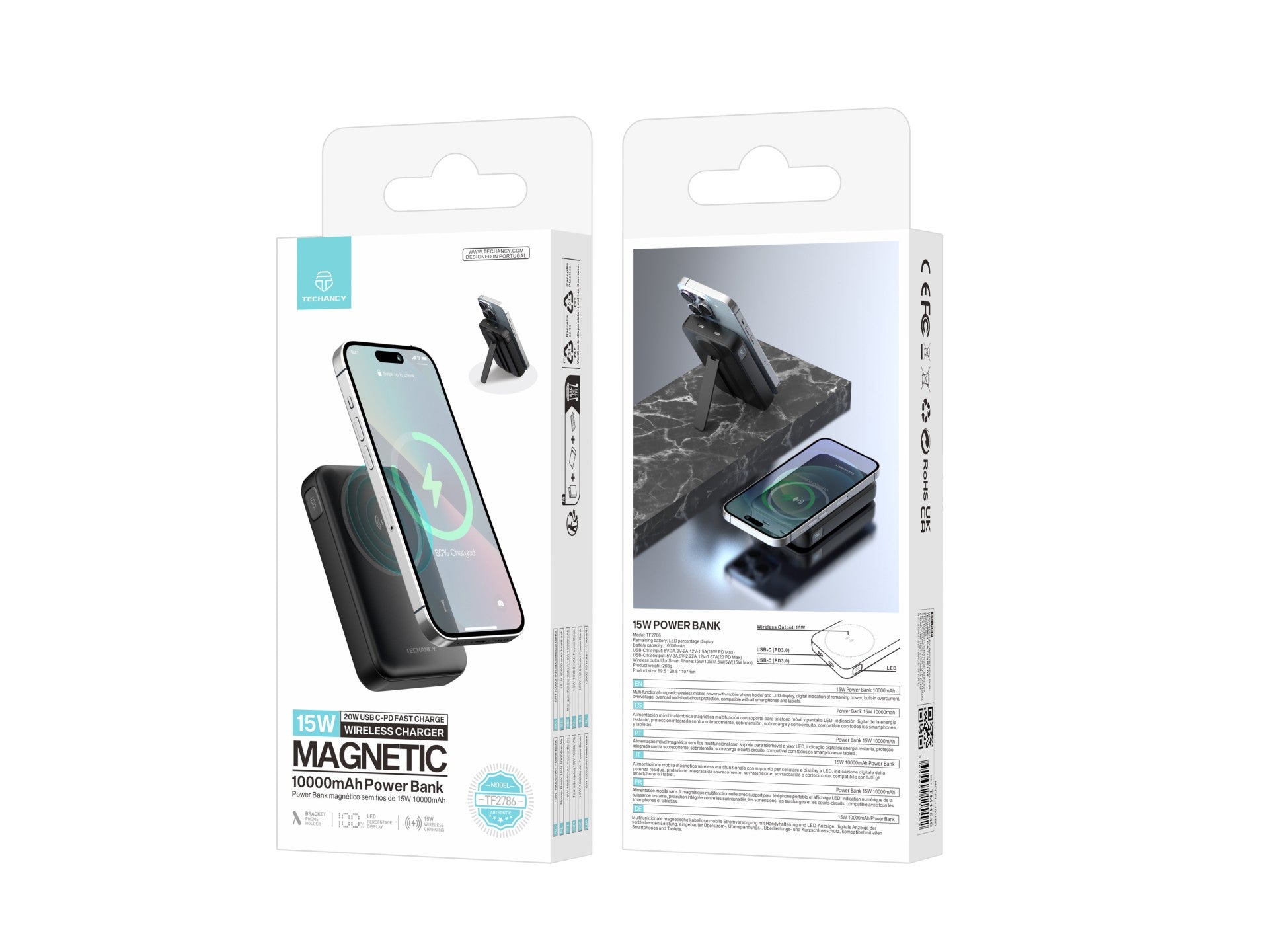 techancy power bank magnetico tf2786 10000mah carregamento rapido sem fios 15w pd 20w compativel com magsafe suporte integrado ecrã led preto techancy power bank magnetico tf2786 10000mah carregamento rapido sem fios 15w pd 20w compativel com magsafe suporte integrado ecrã led preto