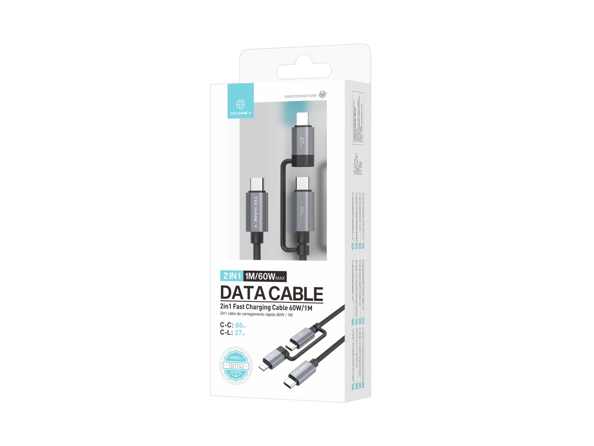 techancy cabo de carregamento rápido 2 em 1 tb1743 1m usb c para usb c 60w e usb c para lightning 27w cabo durável para vários dispositivos techancy cabo de carregamento rápido 2 em 1 tb1743 1m usb c para usb c 60w e usb c para lightning 27w cabo durável para vários dispositivos