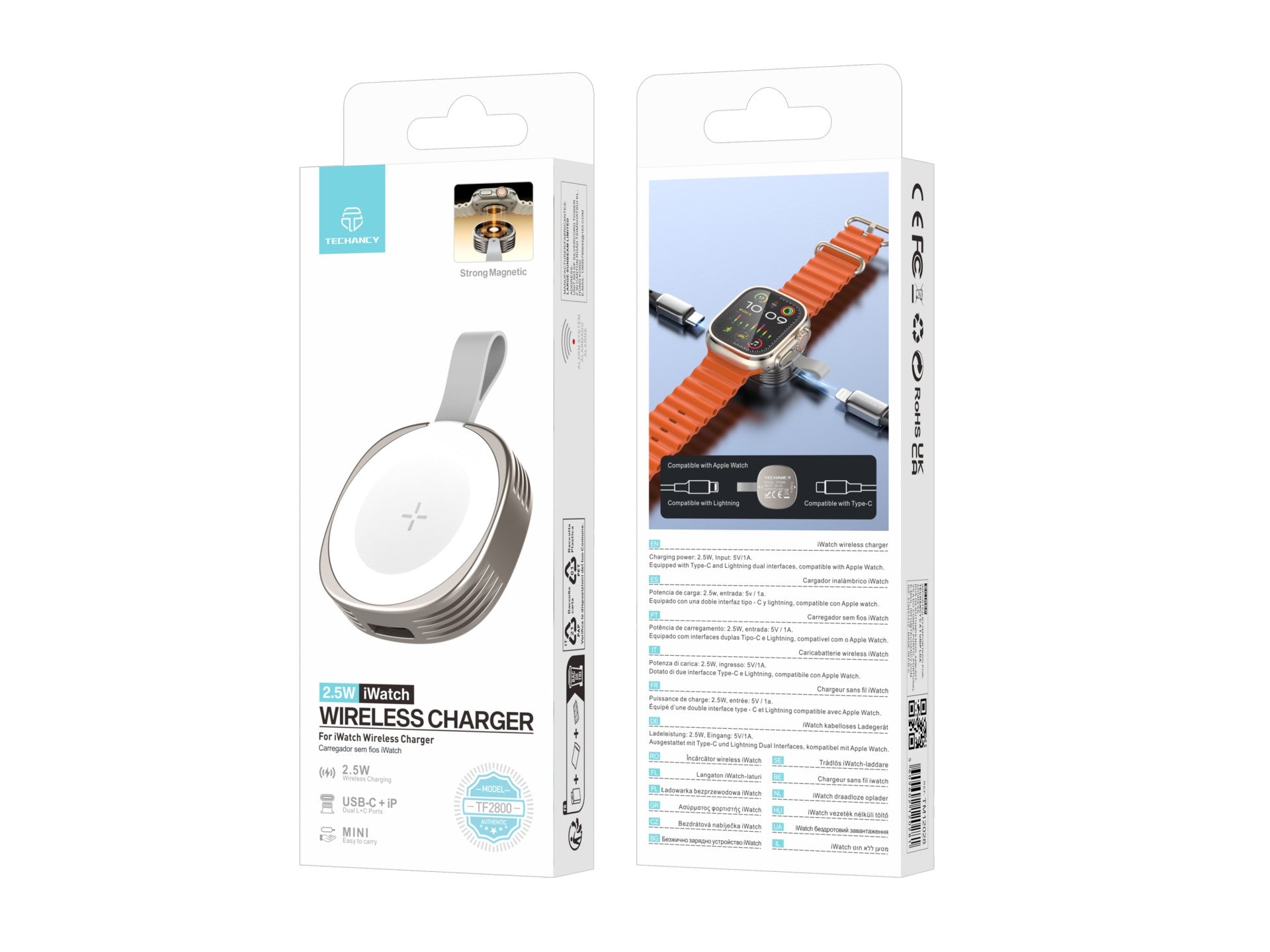 techancy carregador wireless iwatch tf2800 2.5w, iman forte, usb c/lightning, compacto, compativel apple watch techancy carregador wireless iwatch tf2800 2.5w, iman forte, usb c/lightning, compacto, compativel apple watch