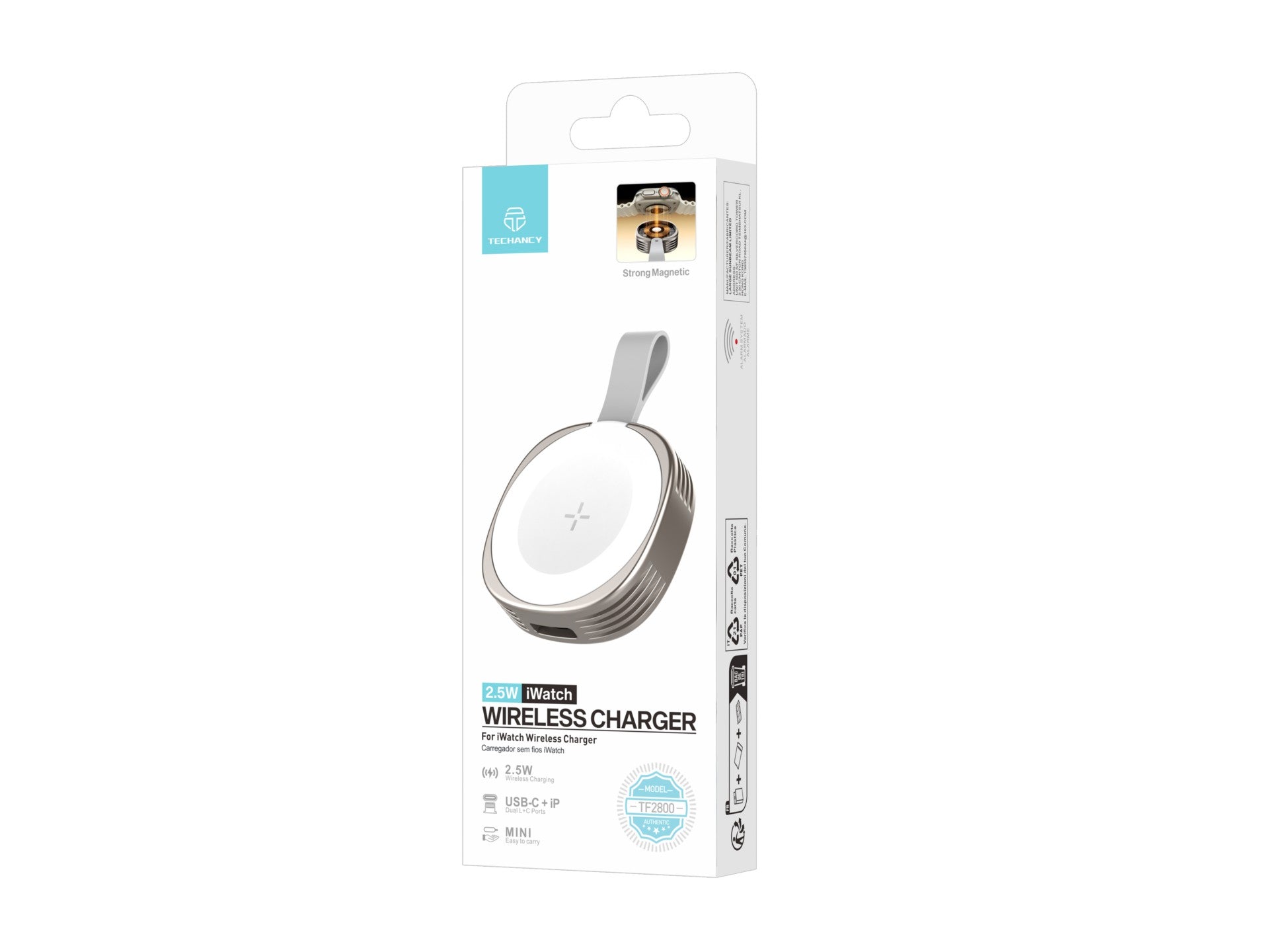 techancy carregador wireless iwatch tf2800 2.5w, iman forte, usb c/lightning, compacto, compativel apple watch techancy carregador wireless iwatch tf2800 2.5w, iman forte, usb c/lightning, compacto, compativel apple watch